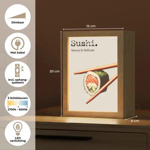 Sushi - Zalm - Rijst - Japans Light Box met kabel (Tafellamp) klein -USP_NL