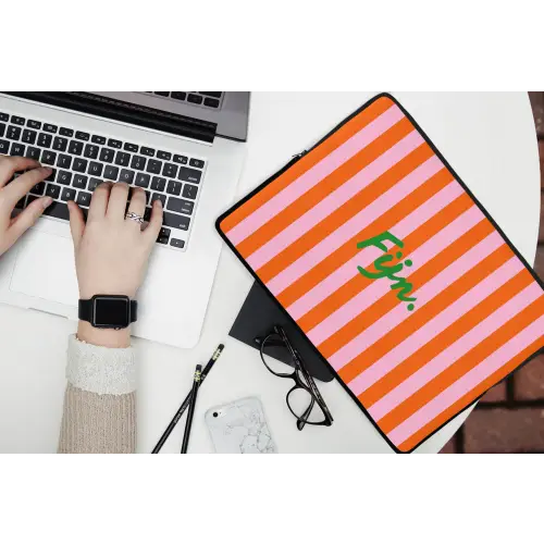 Patroon - Oranje - Fijn - Strepen laptophoes neopreen klein -bureau