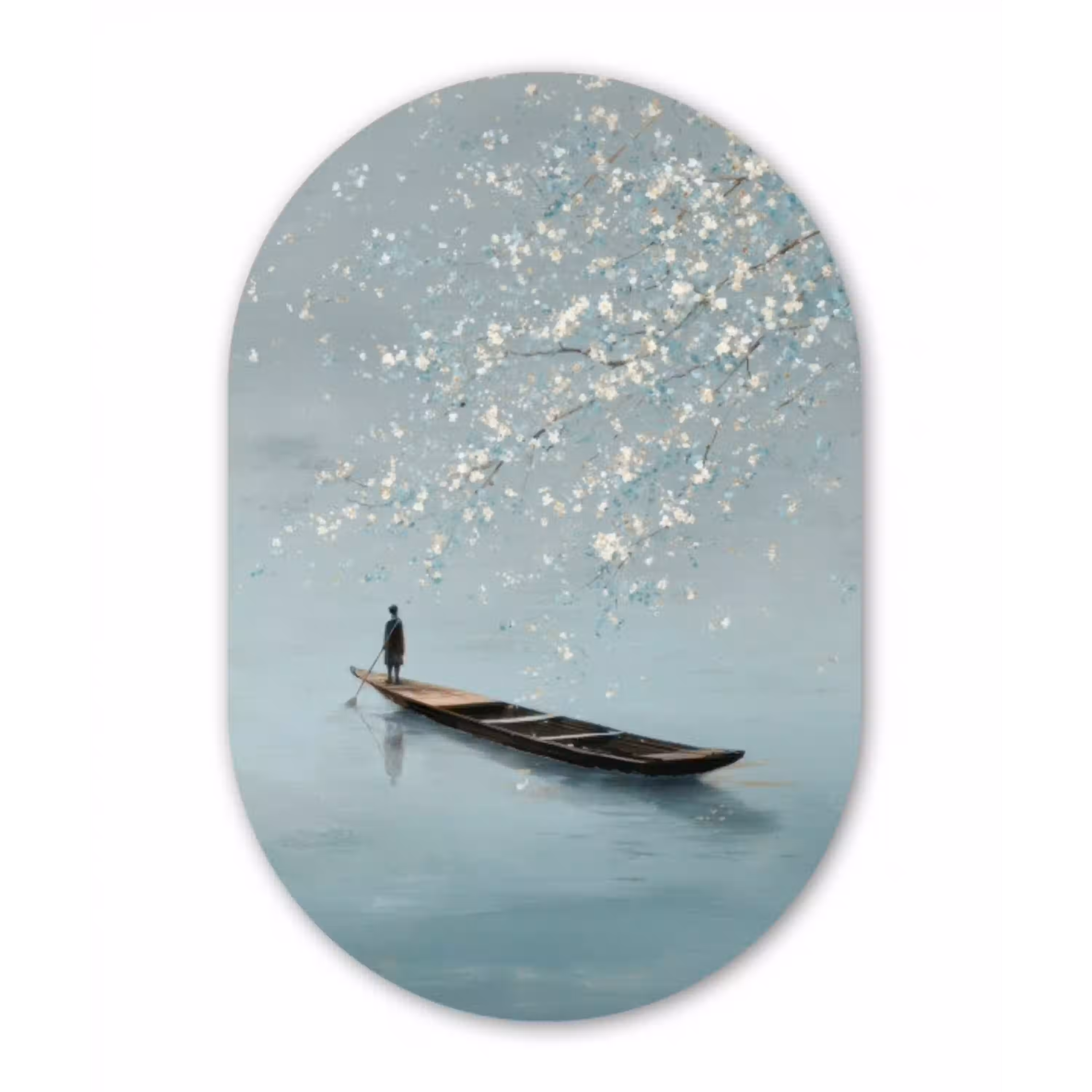 Bloesems - Minimalistisch - Wateroppervlak - Boot Wandcirkel Ovaal Aluminium middel -3d