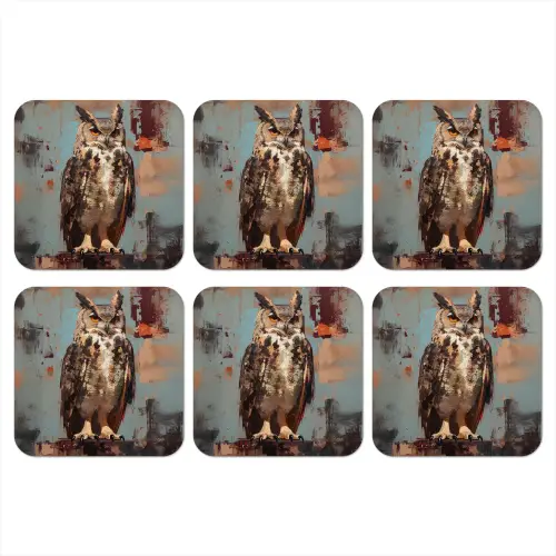 Geschilderd - Abstract - Uil - Bruin onderzetter kurk middel -3d