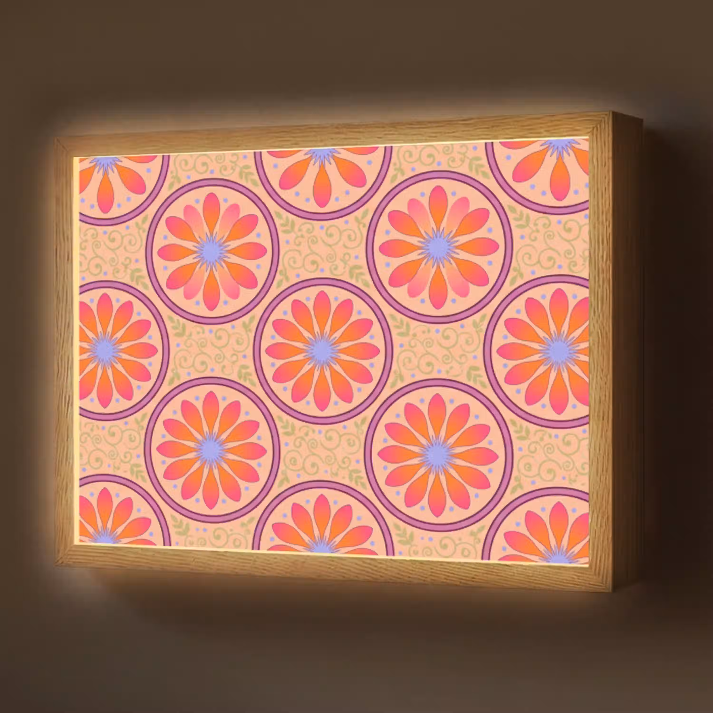 Patroon - Bloemen - Decoratief - Kleurrijk - Modern Light Box met batterij (Wandlamp) middel -z3d_website