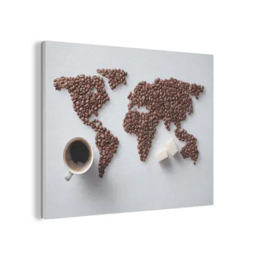 Wereldkaart - Koffiebonen - Suikerklontjes PET vilt klein -3d