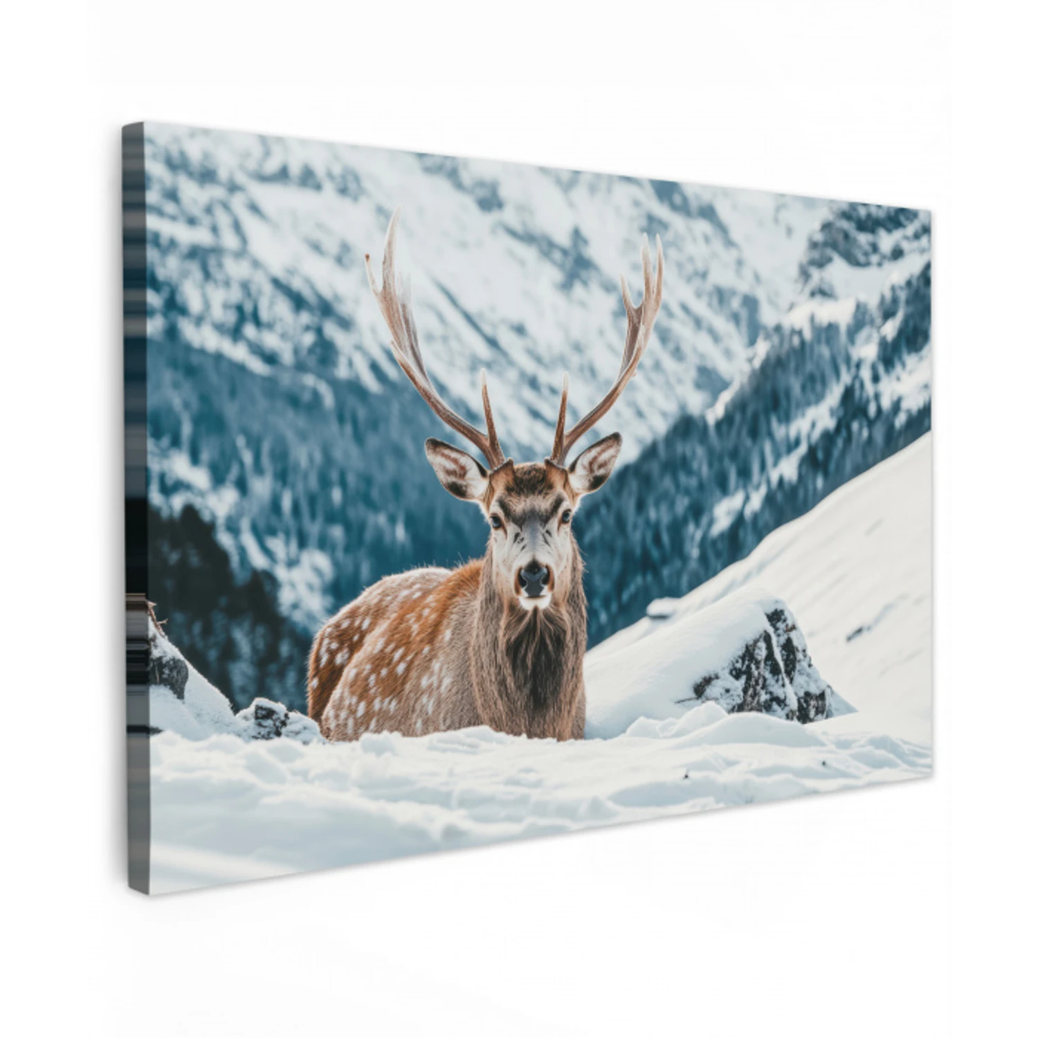 Hert - Landschap - Winter - Natuur - Dieren - Bergen Tuinposter op houten frame 2 cm dik klein -3d