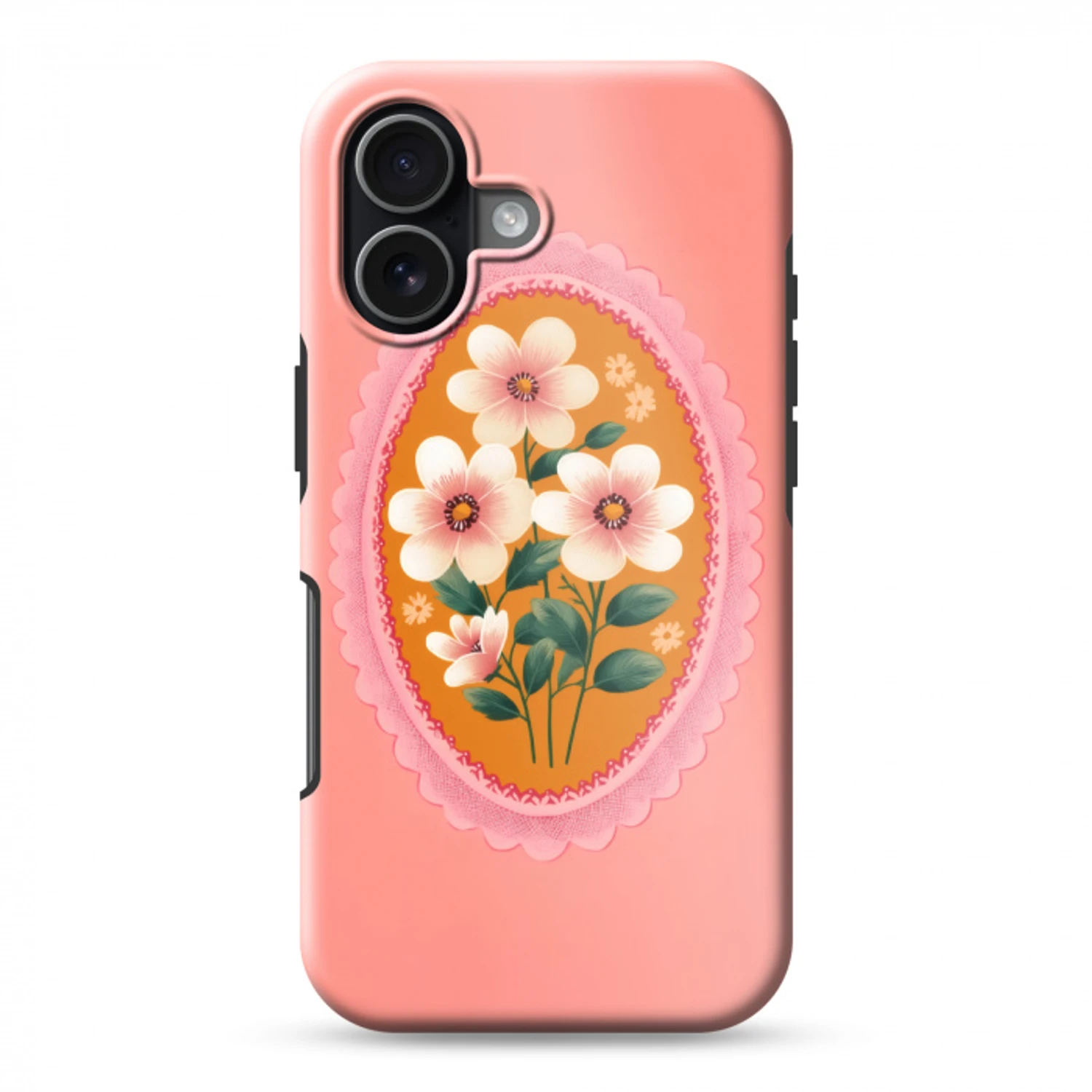 Illustratie - Bloemen - Rand - Roze Toughcase MagSafe Apple iPhone 17 klein -3d
