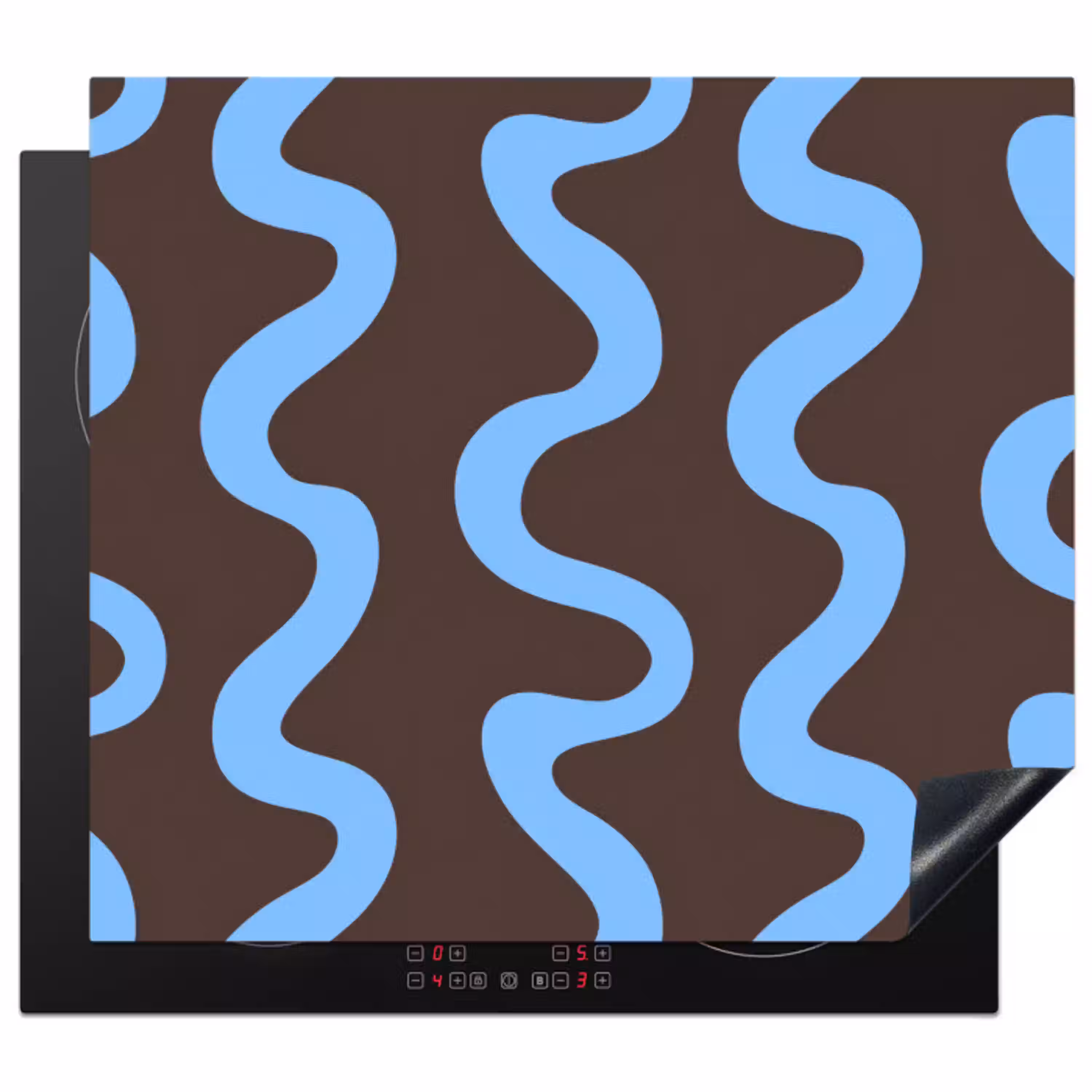 Kronkelende lijnen - Blauw - Bruin - Minimalistisch Inductie beschermer vinyl 3mm middel 274 -3d