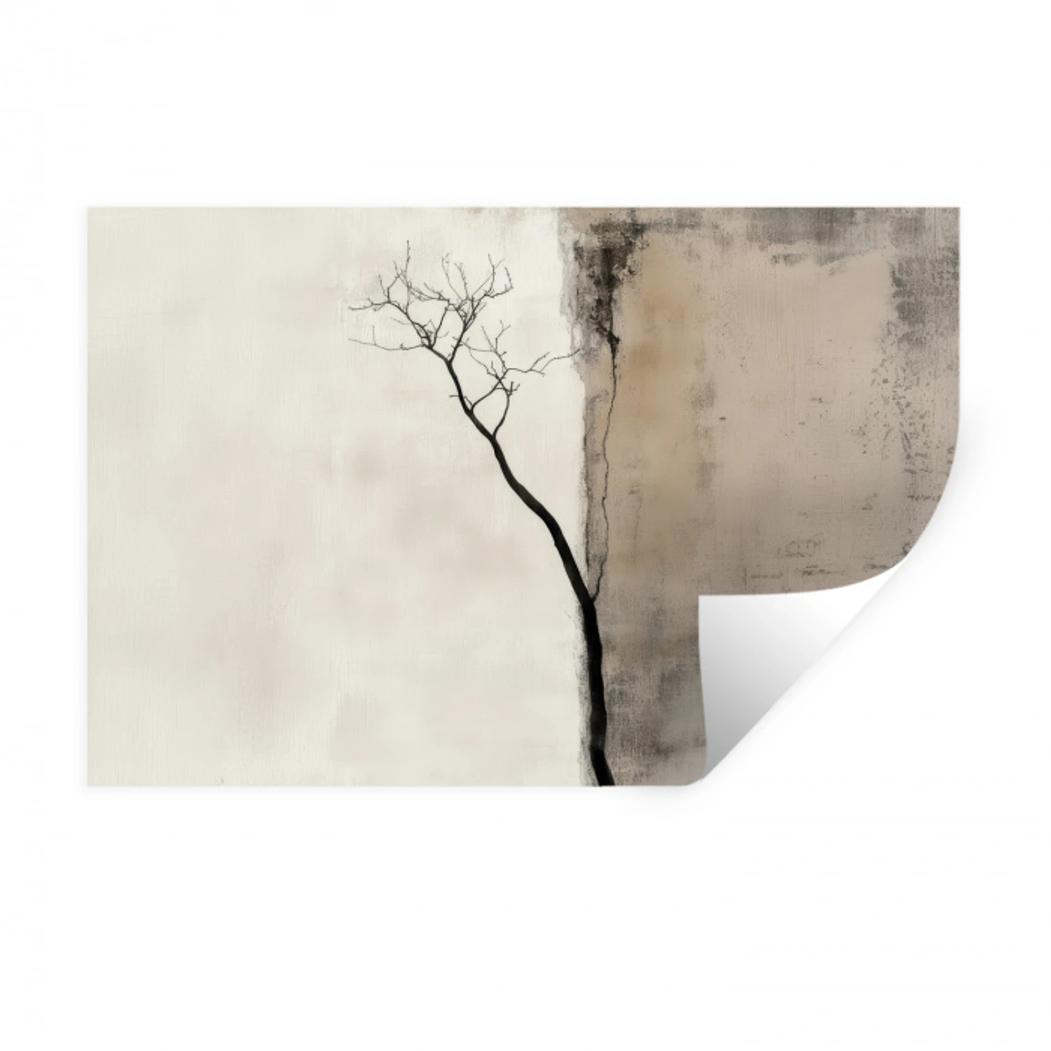 Wabi sabi - Plant - Beige Muursticker klein -3d