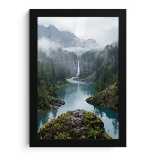 Waterval - Bomen - Bergen fotolijst zwart zonder passe partout klein -3d