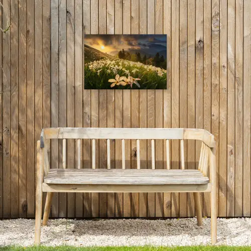 Bloemenveld - Heuvels - Zonsondergang - Berg - Natuur - Wit - Heuvels Tuinposter op houten frame 2 cm dik klein -sfeer4