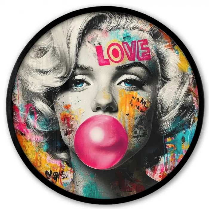 Vrouw - Kauwgom - Graffiti - Neonkleuren Fotolijst rond zonder passe partout klein -3d