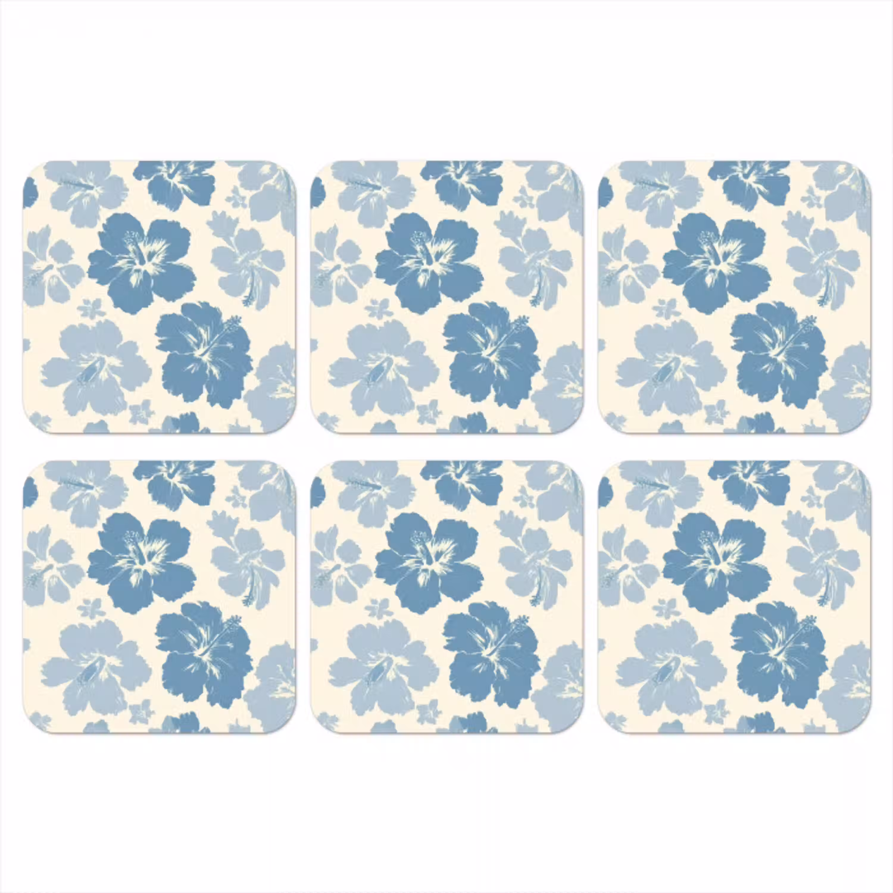 Hibiscusbloemen - Blauw - Patroon - Tropisch onderzetter kurk middel -3d