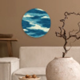 Golven - Abstract - Patroon - Blauw - Wit Wandcirkel kunststof plaat 5mm dik klein 188 -sfeer1