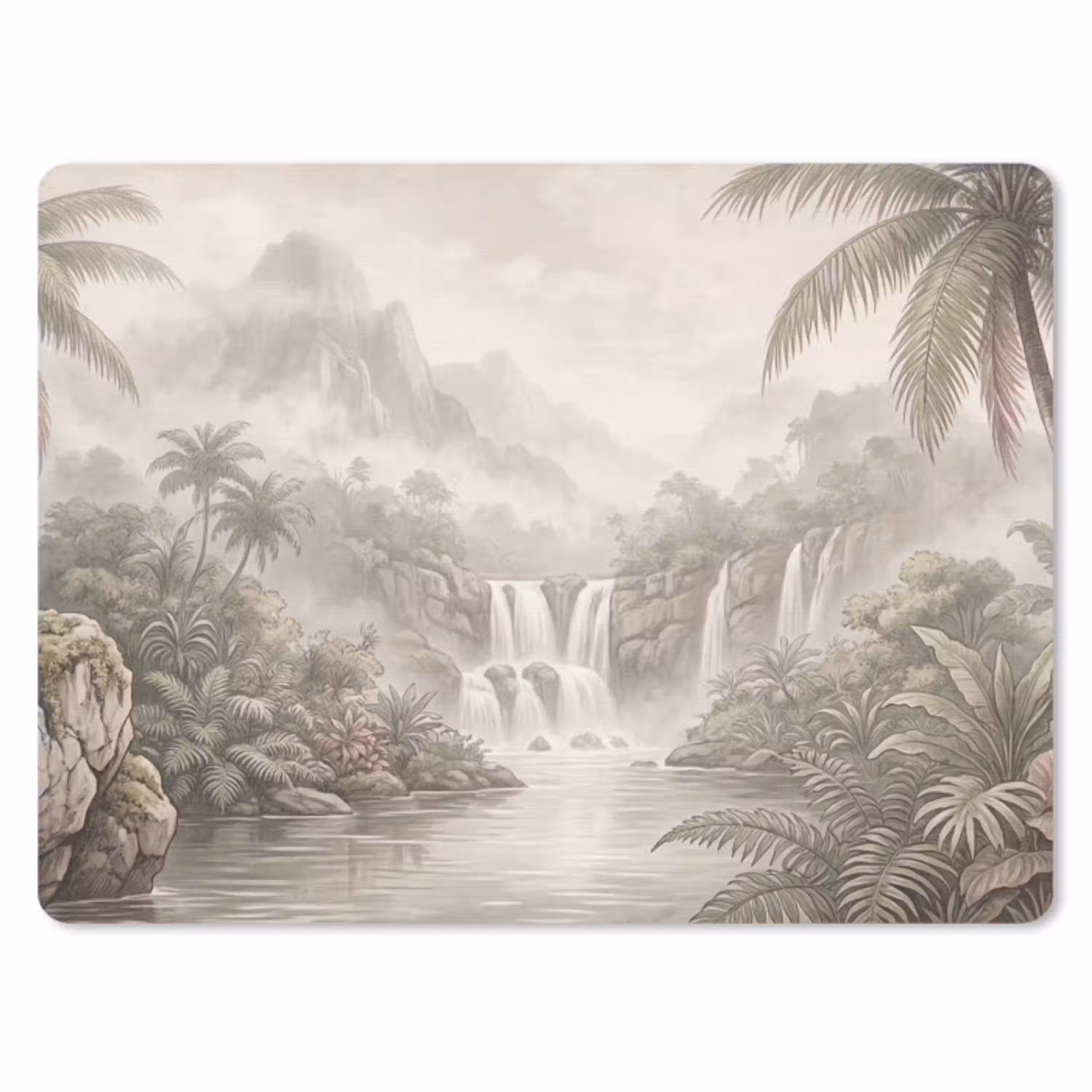 Jungle - Watervallen - Tropisch - Illustratie muismat rubber klein -3d