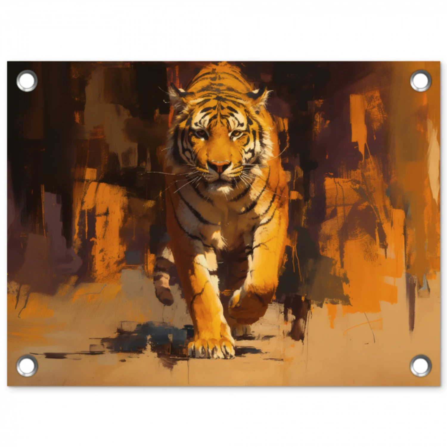 Tijger - Geschilderd - Oranje - Penseelstreken tuinposter los doek klein -3d