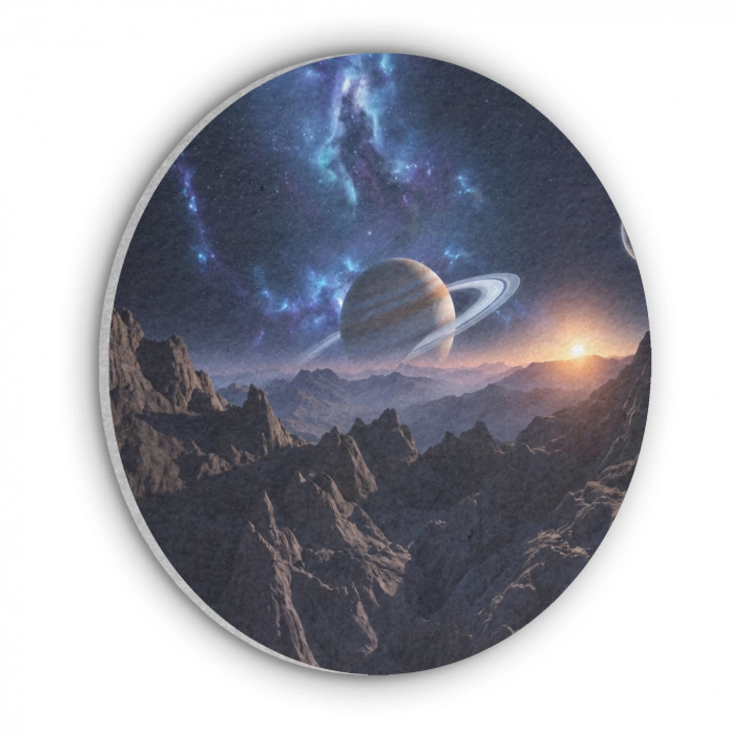 Fantasy - Kosmos - Landschap Akoestische PET Vilt - Rond klein -3d