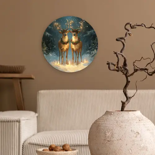 Dennensprookje - Rendier - Nacht Wandcirkel kunststof plaat 5mm dik klein -sfeer1