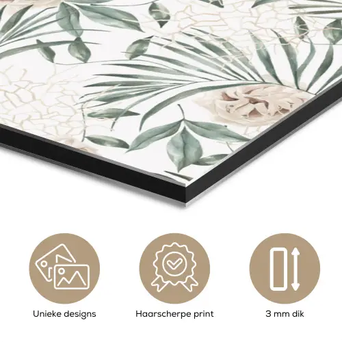 Bohemian - Bladeren - Bloemen - Tropisch aluminium wit klein -closeup_NL