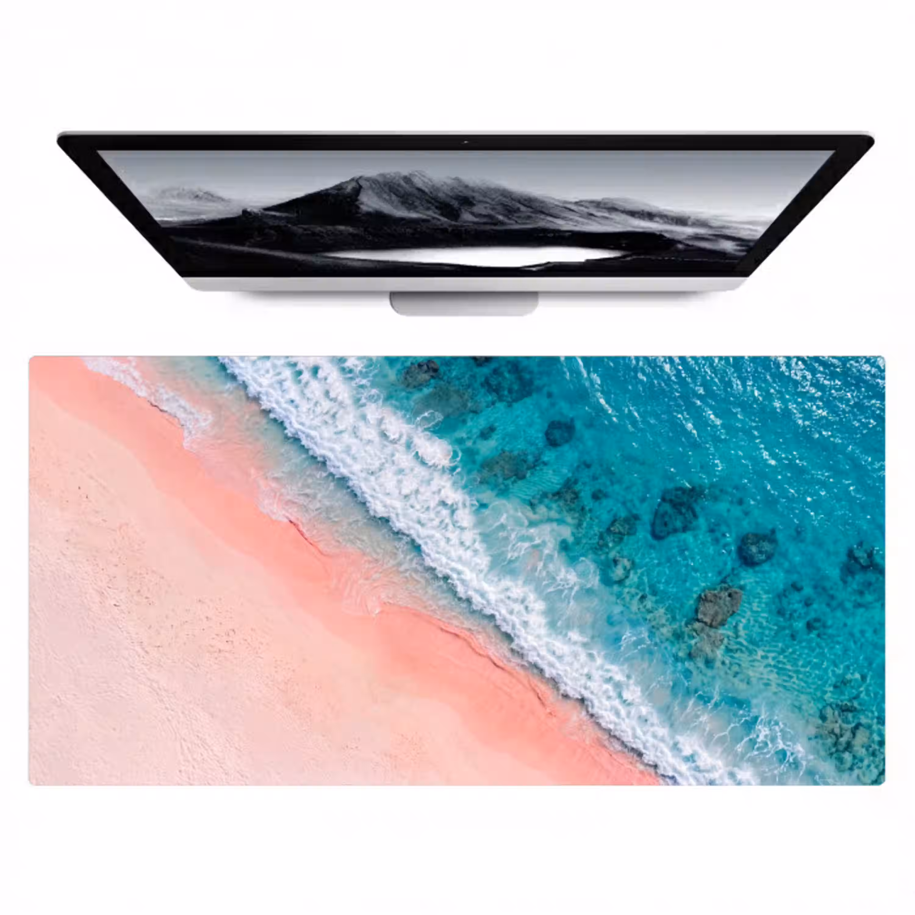 Strand - Oceaan - Golven - Roze Zand - Natuur Muismat XXL klein -zzz3d