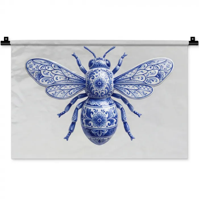 Bij - Modern - Delfts - Blauw Wandkleed katoen klein -zz3d