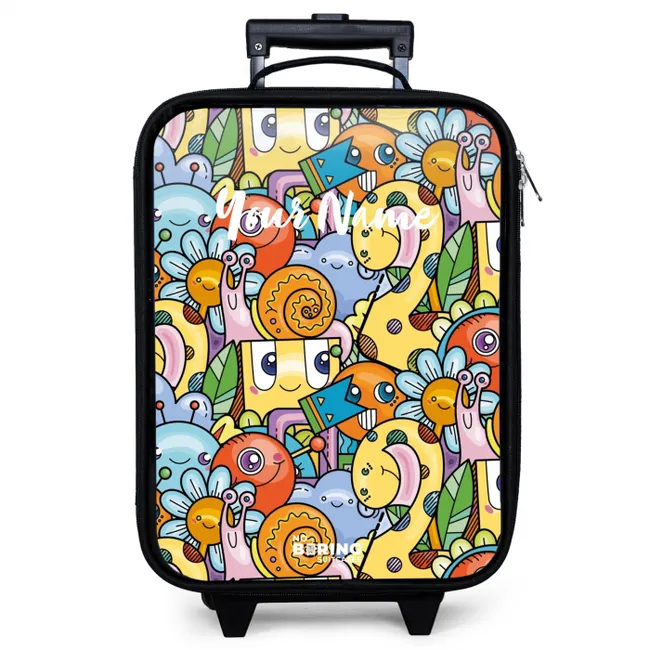 Cartoon van verschillende wezens en gezichten Kinderkoffer - Zwart klein -zzz_website3d