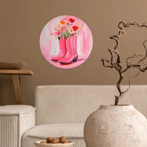 Roze - Bloemen - Cowboy Wandcirkel behangsticker klein -sfeer1