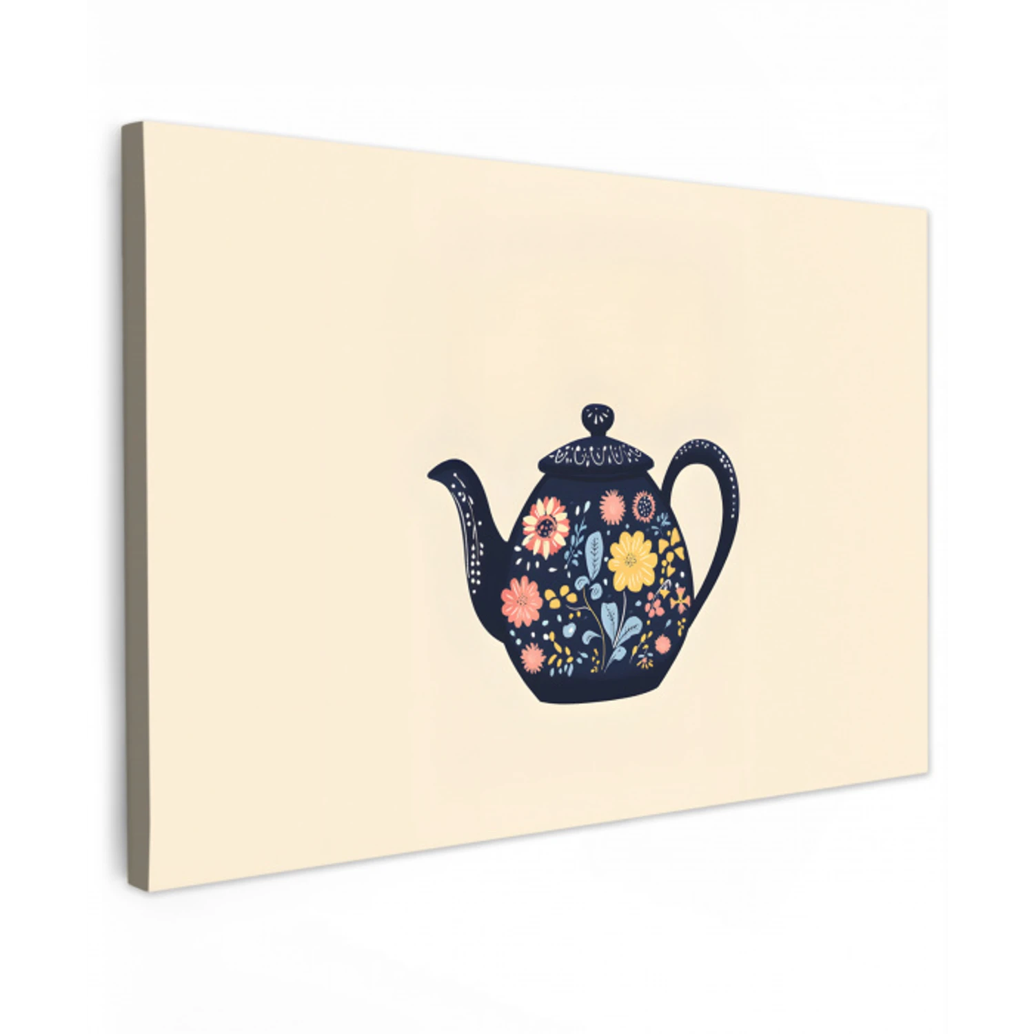 Theepot - Kleurrijk - Bloemen canvas 2cm klein -z3d