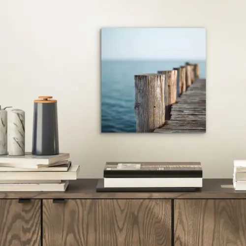 Houten steiger - Helderblauwe lucht aluminium wit klein -sfeer1