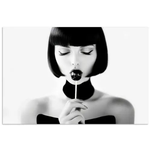 Vrouw - Lolly - Zwart - Wit poster papier klein -3d