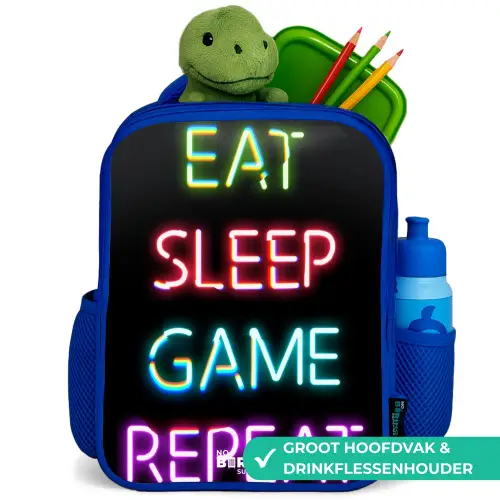 Qoute met neon lichten Kinderrugzak - Blauw middel -inhoud_NL