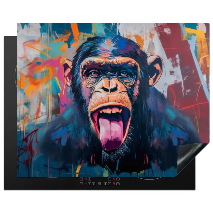 Aap - Tong - Abstract - Zwart Inductie beschermer vinyl 3mm groot -3d