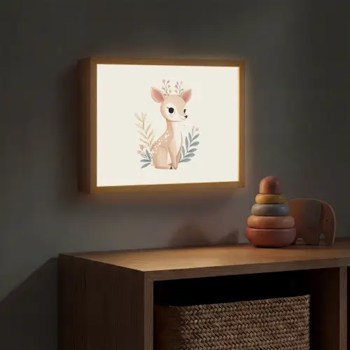 Hertje - Minimalistisch - Aquarel - Bladeren Light Box met batterij (Wandlamp kind) middel -sfeer5_kind