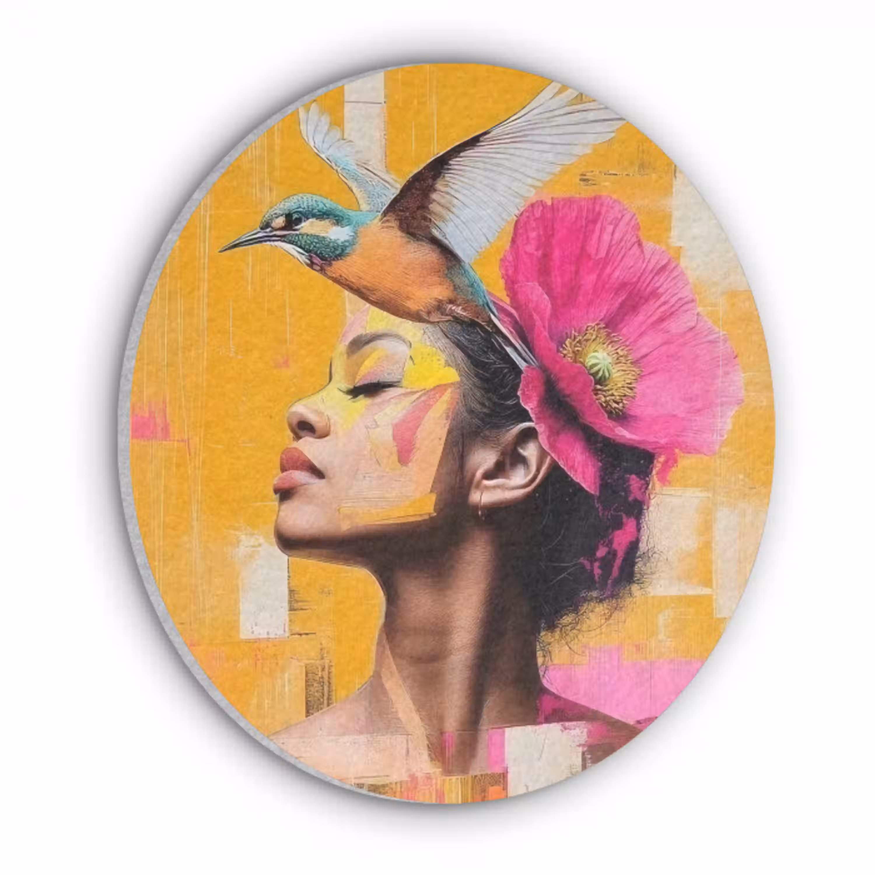 Vogel - Vrouw - Abstract - Bloem Akoestische PET Vilt - Rond klein -3d