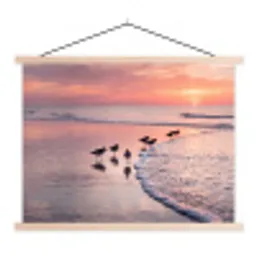 Meeuwen - Strand - Zee - Roze textielposter latten blank klein -3d