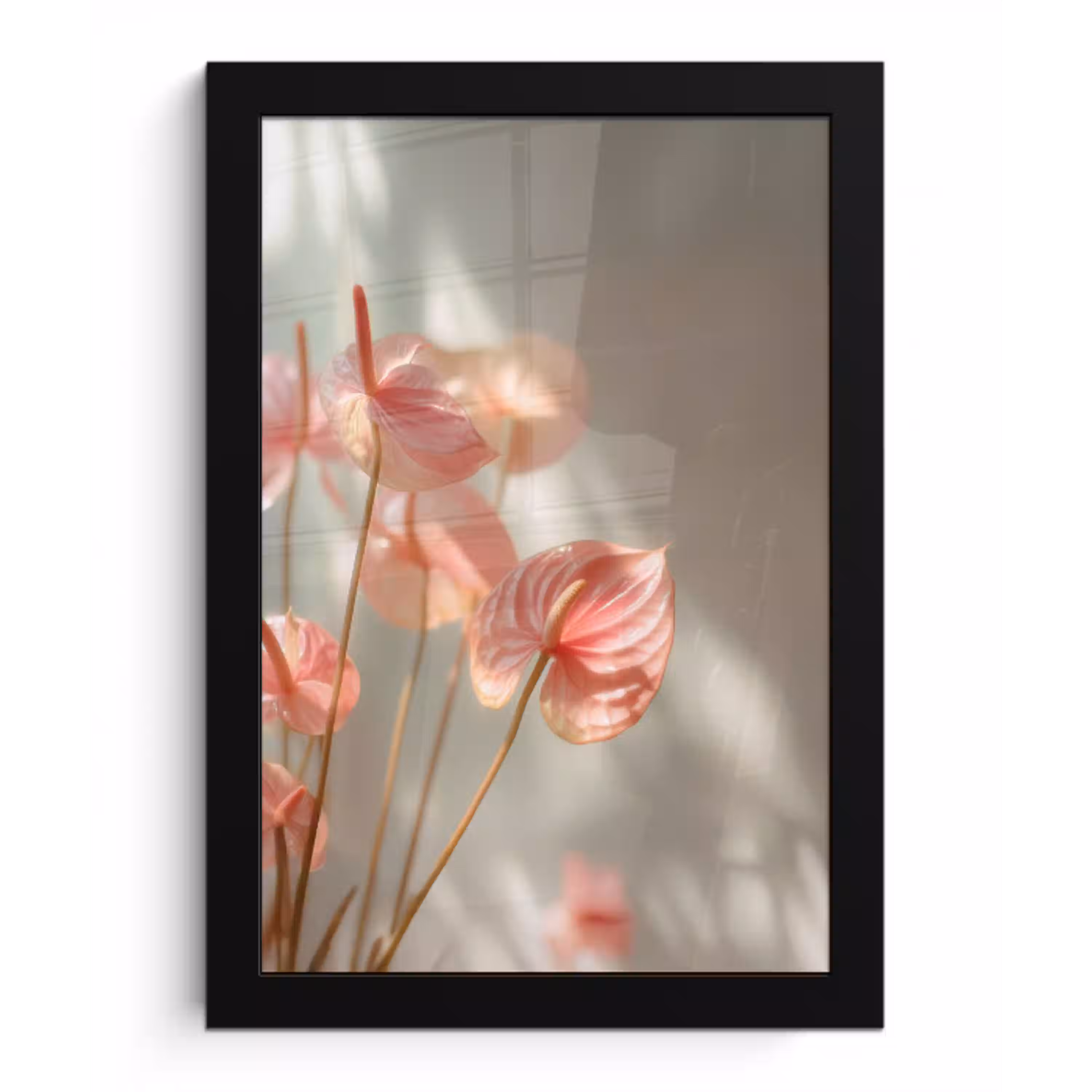 Bloemen - Stelen - Roze - Schaduw fotolijst zwart zonder passe partout klein -3d