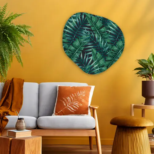 Bladeren - Inductie beschermer - Jungle - Tropical Wandcirkel Organisch Plexiglas middel -sfeer4