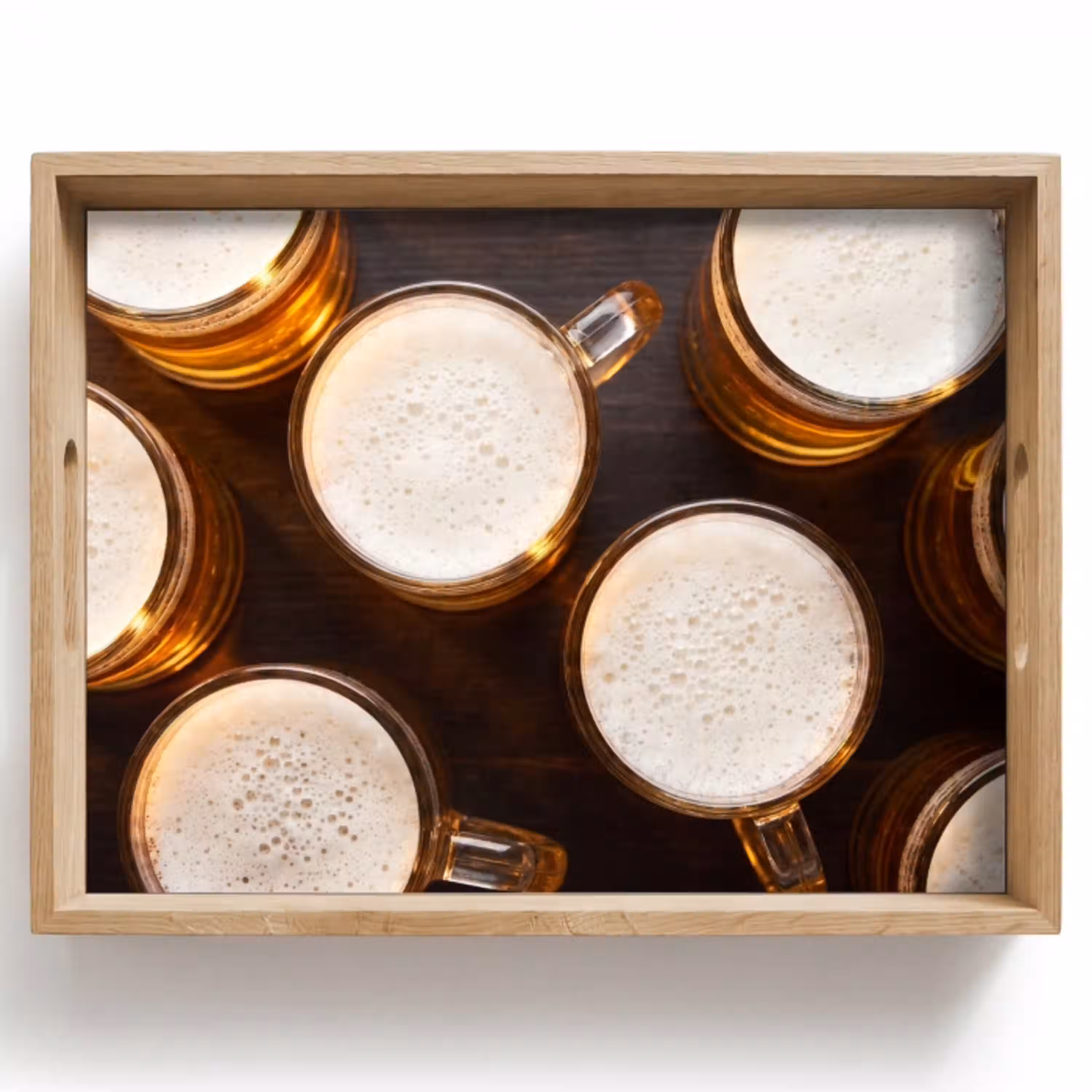Bier - Glazen - Schuim - Hout - Drank Dienblad Rechthoek middel -z3d_shopping