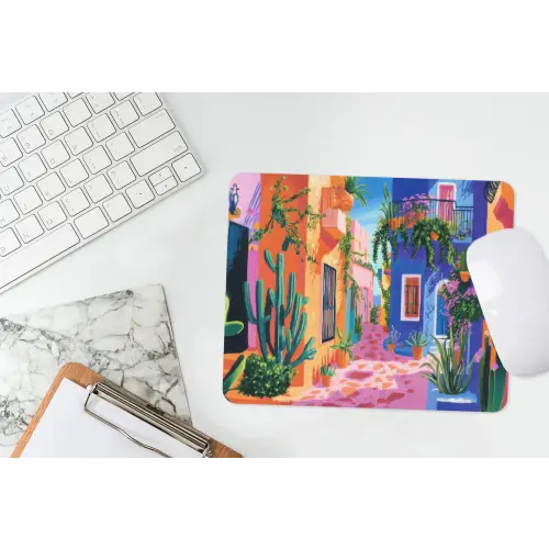 Geel - Blauw - Oranje - Huis muismat rubber klein -witbureau