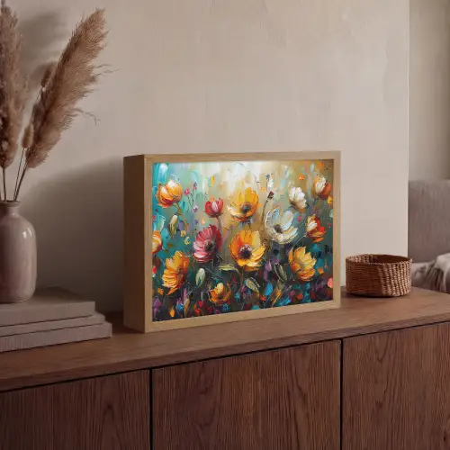 Bloemen - Verf - Kunst - Modern Light Box met batterij (Wandlamp) middel -sfeer2