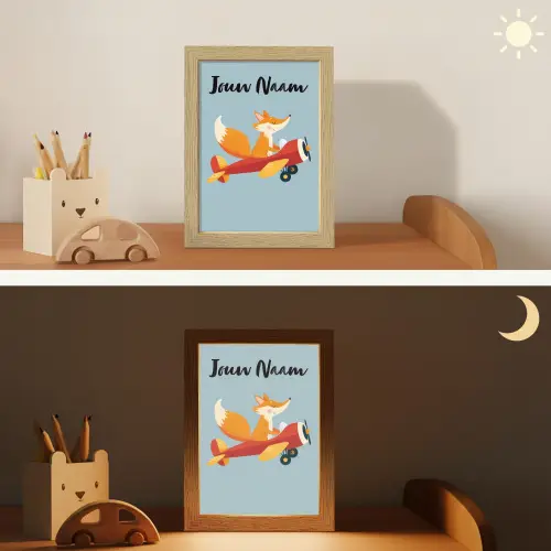 Vos - Vliegtuig - Blauw Light Box met kabel (Kinderlampje) klein -sfeer3_kind