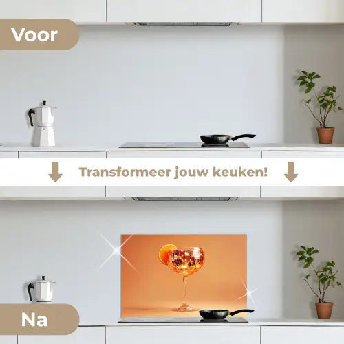 Drank - Oranje - Glitter - Disco keuken achterwand spatscherm klein -voor_na_NL