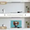 Vrouw - Blauw - Vlinder - Bloemen - Aesthetic keuken achterwand spatscherm klein -voor_na_NL