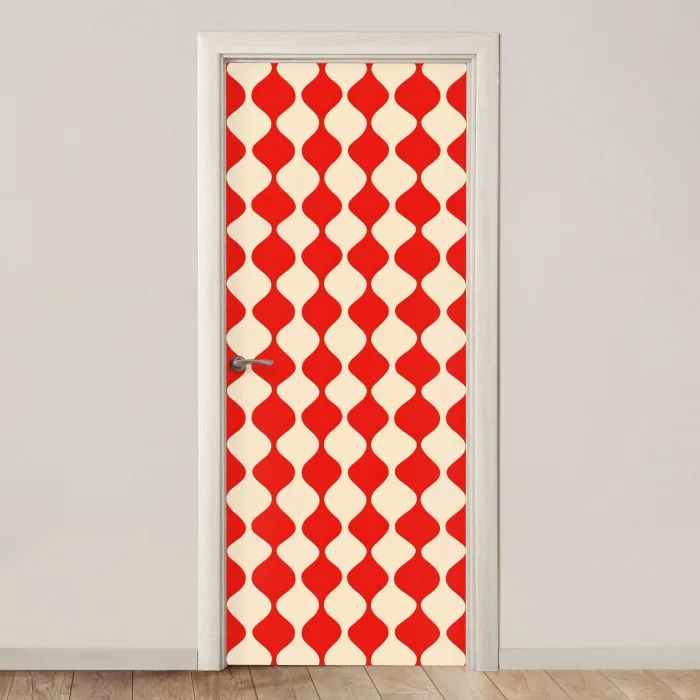 Golvend patroon - Retro - Rood - Beige deurposter klein 289 -3d_beige