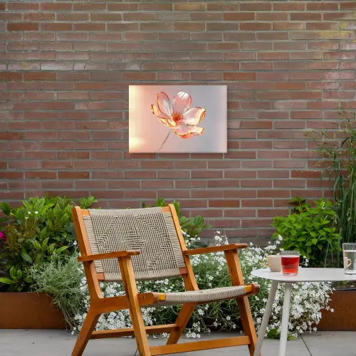 Glazen - Bloem - Roze Tuinposter op houten frame 2 cm dik klein -sfeer3