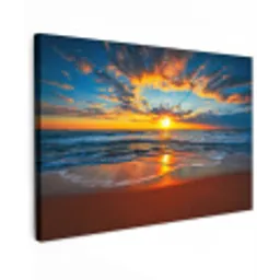 Vurige Zonsopgang aan Zee Tuinposter op houten frame 2 cm dik klein -3d