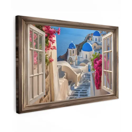 Doorkijk - Santorini - Landschap - Blauw - Grieks canvas 2cm klein -z3d