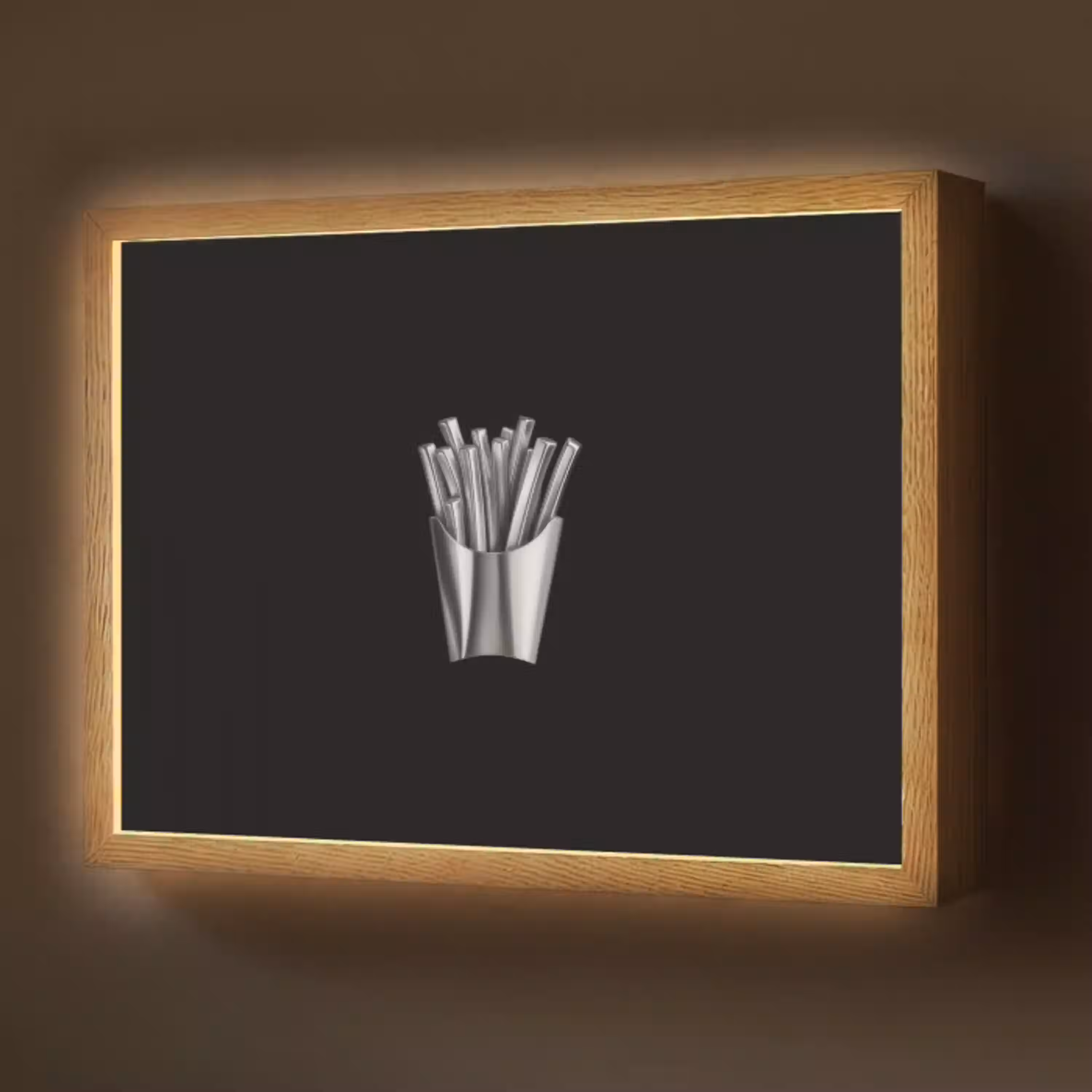 Frietjes - Futuristisch - Zilver Light Box met batterij (Wandlamp) middel -z3d_website