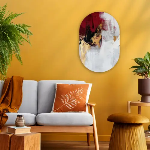 Rood - Marmer - Abstract - Goud - Modern Wandcirkel Ovaal Forex klein -sfeer4