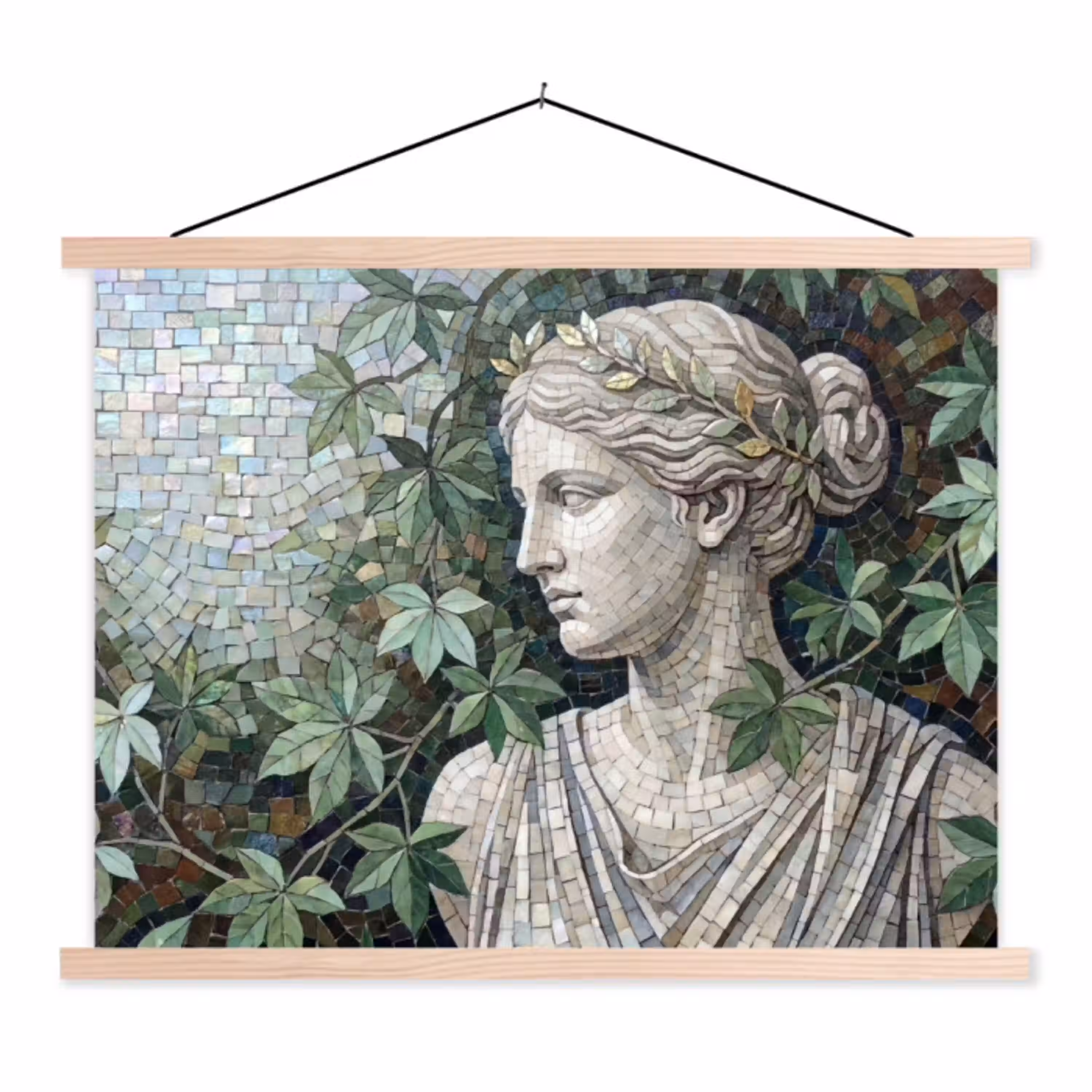 Vrouw - Klassiek - Mozaiëk - Natuur - Groen textielposter latten blank klein -3d
