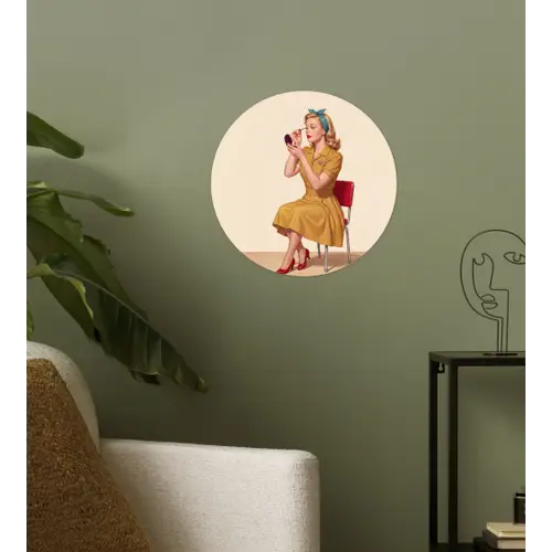 Illustratie - Mascara - Vrouw - Geel Wandcirkel behangsticker klein -sfeer2