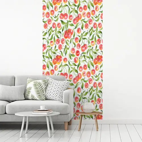 Patroon - Kersen - Wit fotobehang vinyl groot 64 -woonkamer
