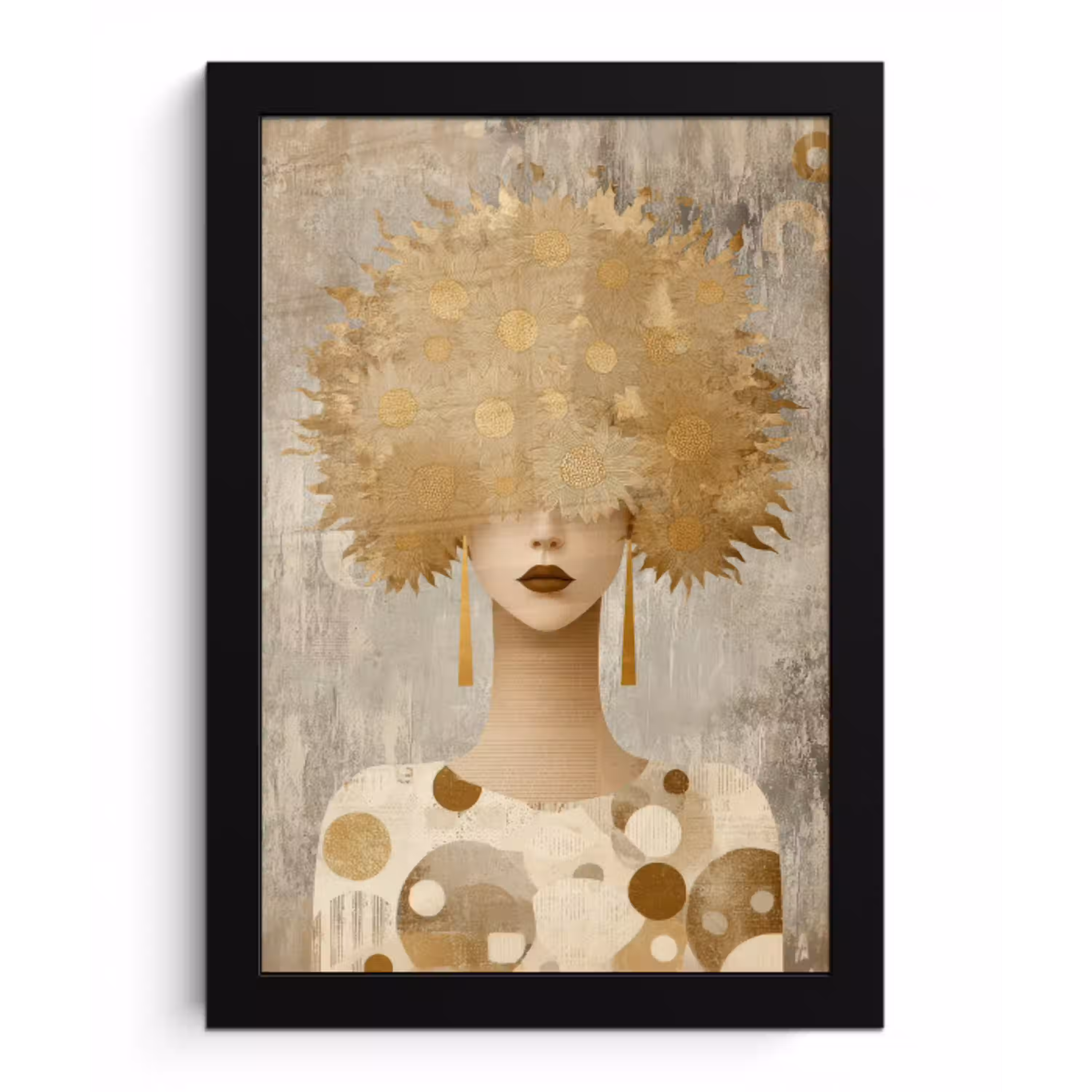 Goud - Portret - Vrouw fotolijst zwart zonder passe partout klein -3d